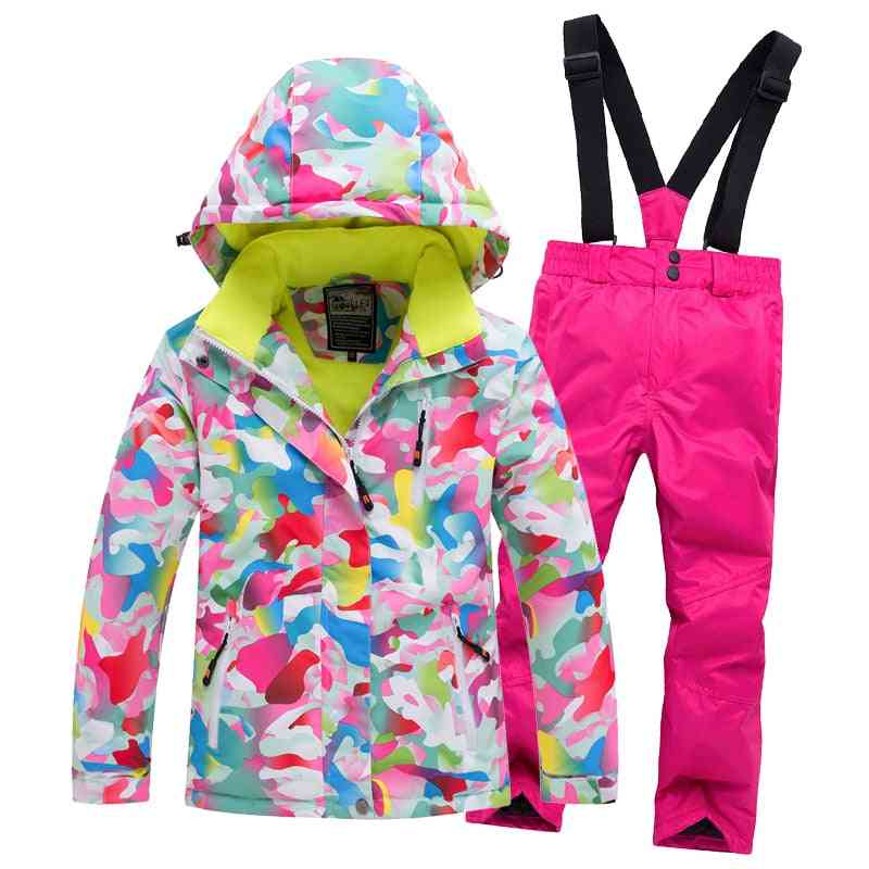 Children/girls Waterproof Pants+jacket Set, Winter Sports Thickened Clothes Ski Suits