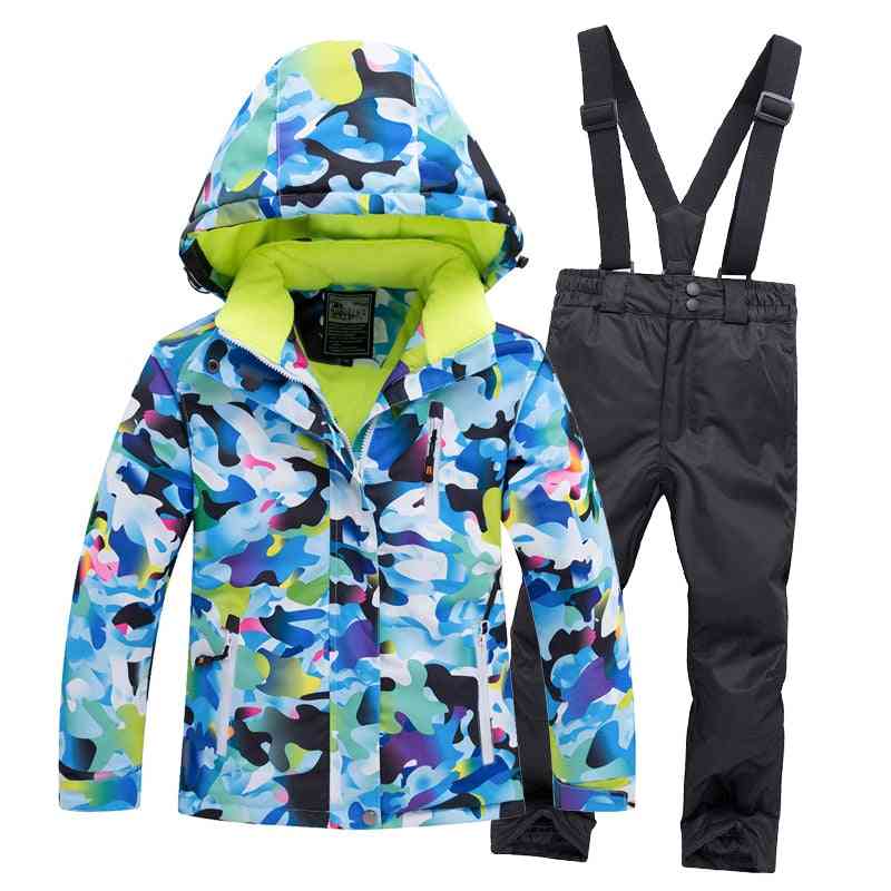 Children/girls Waterproof Pants+jacket Set, Winter Sports Thickened Clothes Ski Suits
