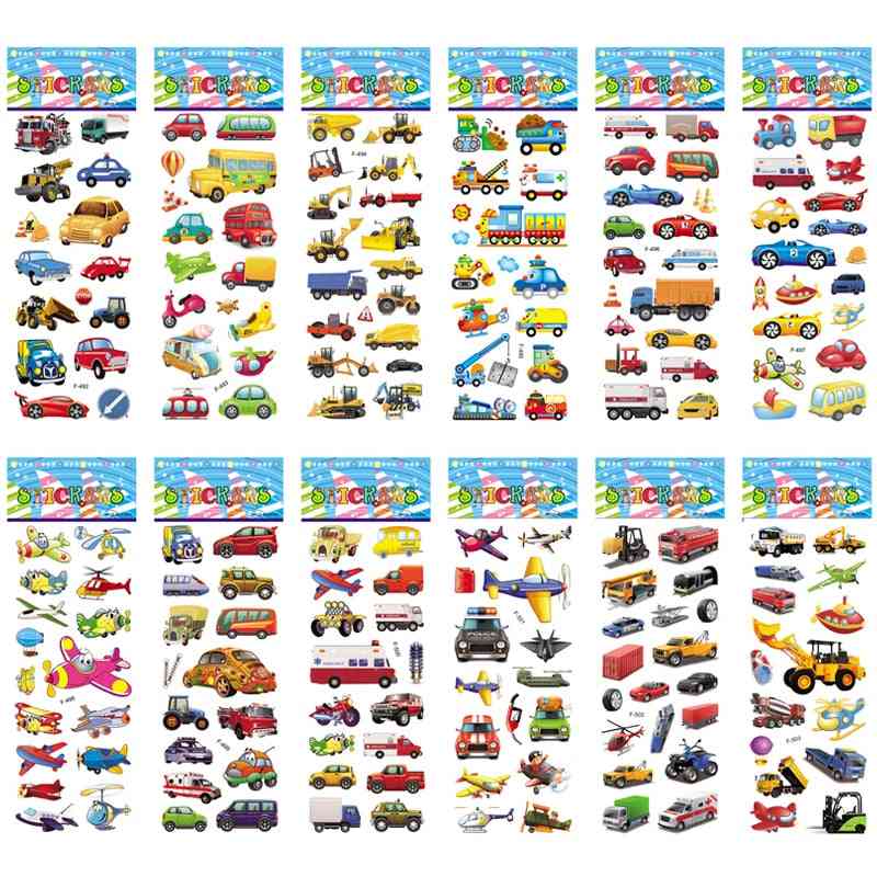 Different Sheets Of Cartoon, Traffic Car, Aircraft Stickers For Scrapbook