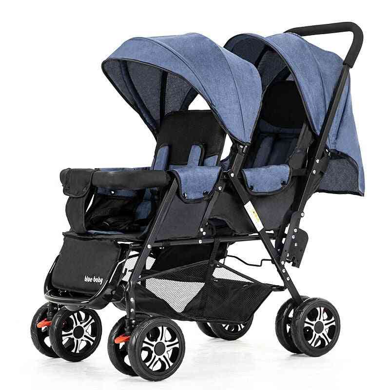Dvojni otroški lahki zložljivi sprednji ležalni voziček, voziček