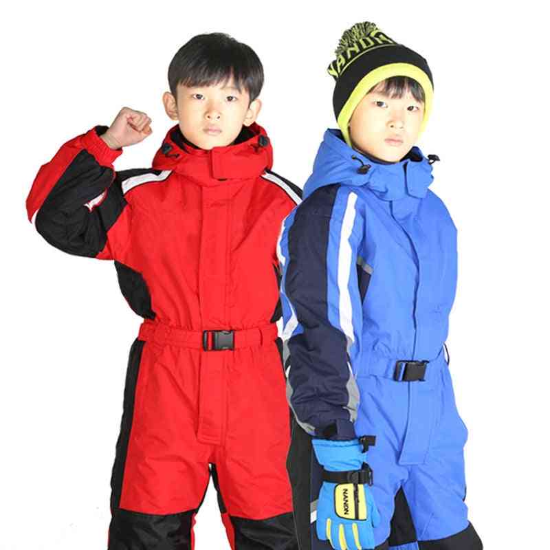Costum de schi impermeabil de iarnă dintr-o singură piesă salopetă caldă fete-băieți, costum termic de exterior