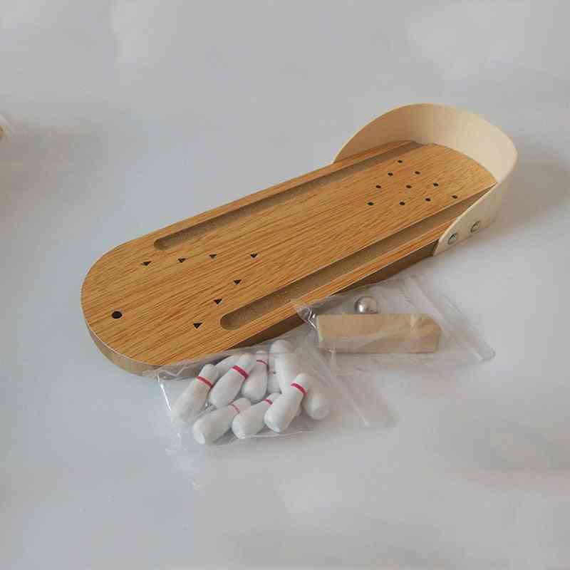 Mini Desktop Wooden Bowling Ball Board Game Toy, Table Grounder Bowling Accessories For Adult