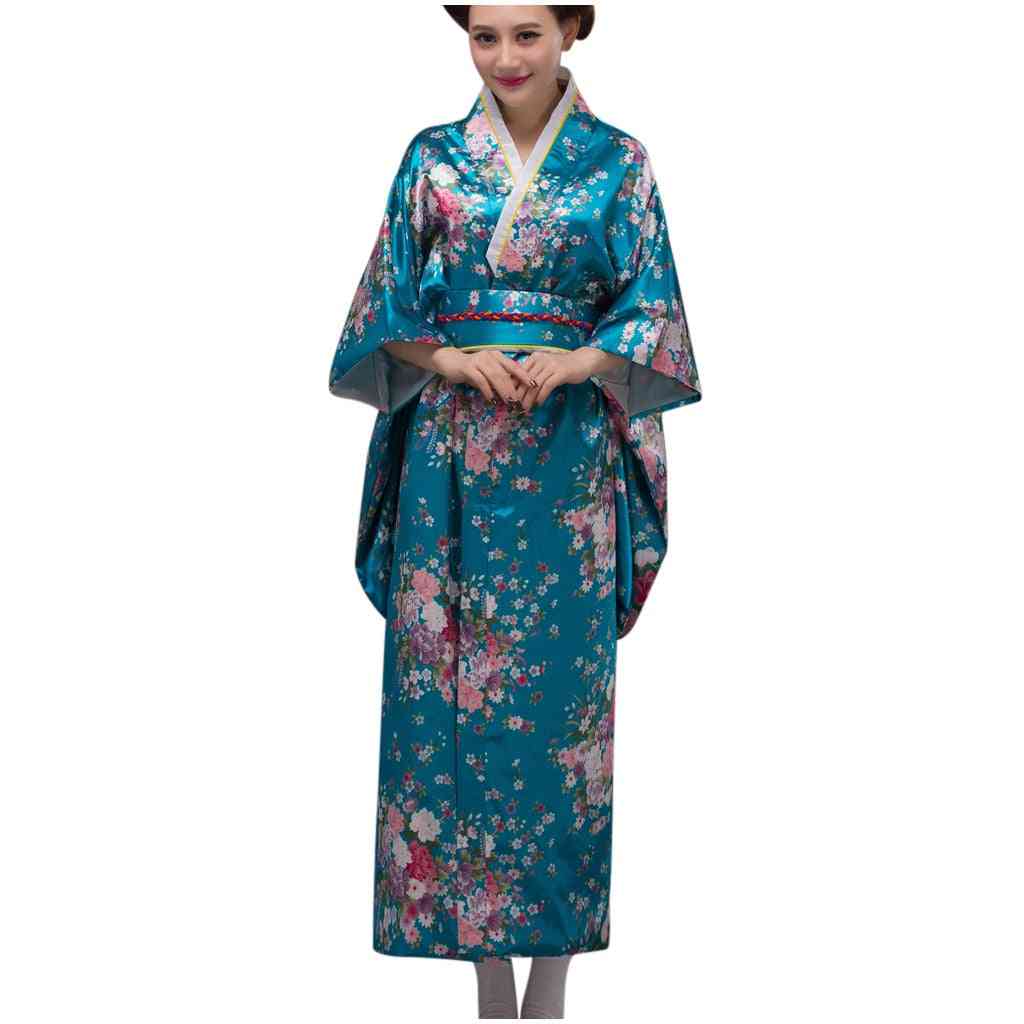 Kimono en soie de simulation peignoir imprimé femme à manches longues