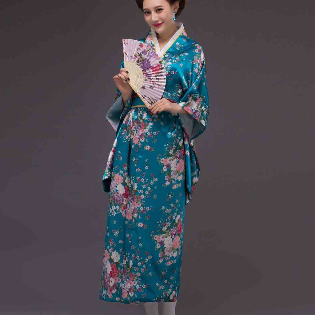 Kimono en soie de simulation peignoir imprimé femme à manches longues