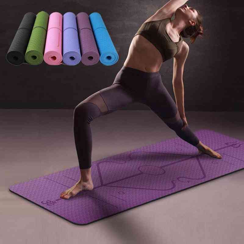 Protiskluzová podložka na jógu s poziční linií pro začátečníky, fitness gymnastika