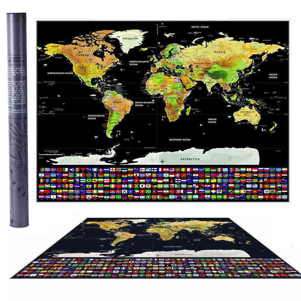 Doškriabať mapu sveta s vlajkami krajín pre cestovanie -42 * 30 cm
