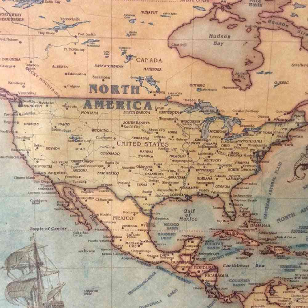 Svjetska karta u vintage stilu za uređenje ureda / škole