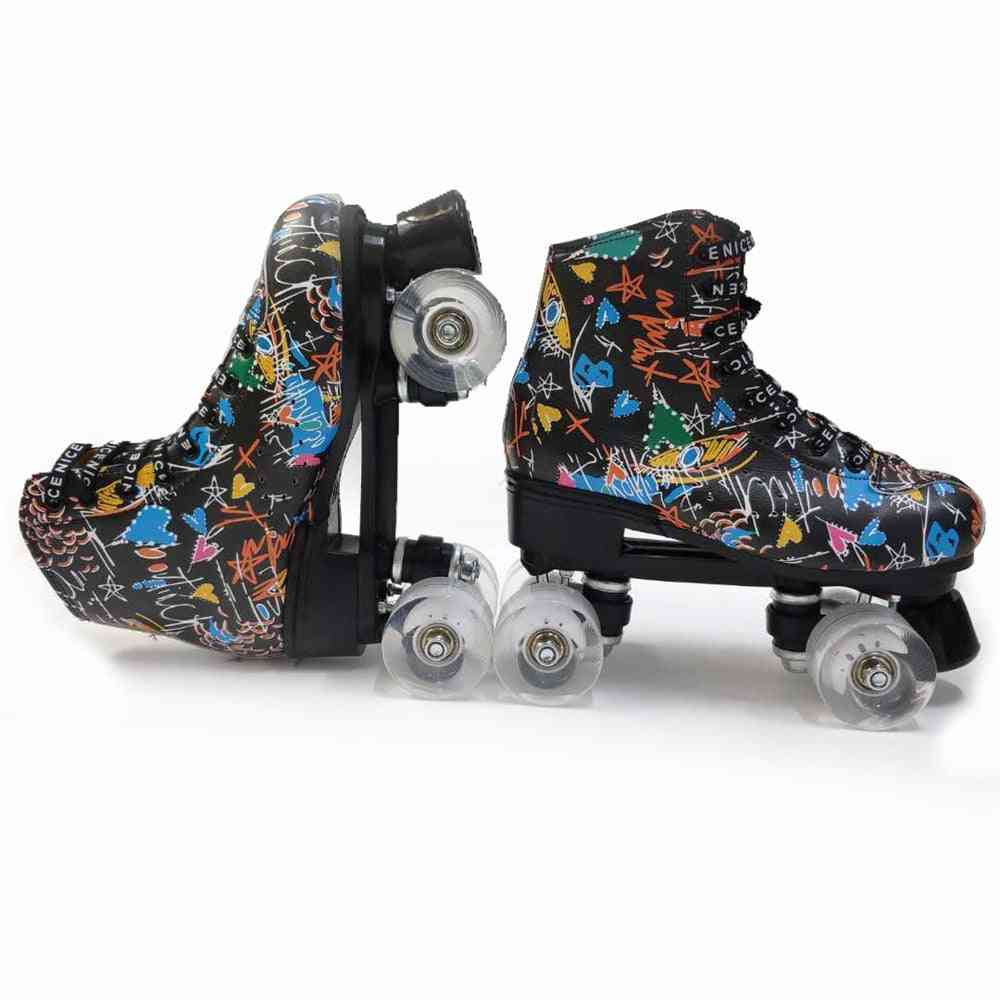 Print Microfiber, Double Row, 4-wheels Skating Shoes