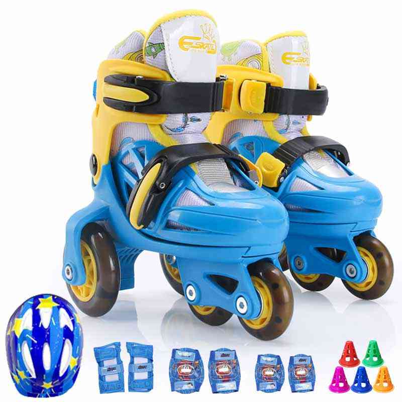 4-wheel Roller Skates With Double-brakes, Adjustable Breathable, Flash Skating Shoes For Beginners