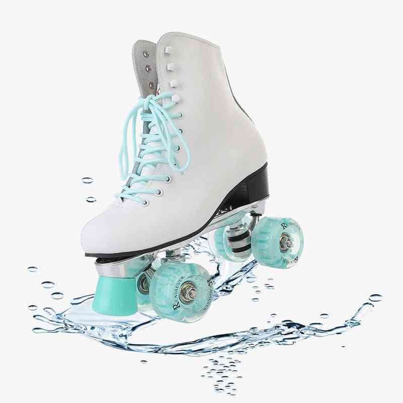 Genuine Leather Roller Skates With Led Flashing  Wheels