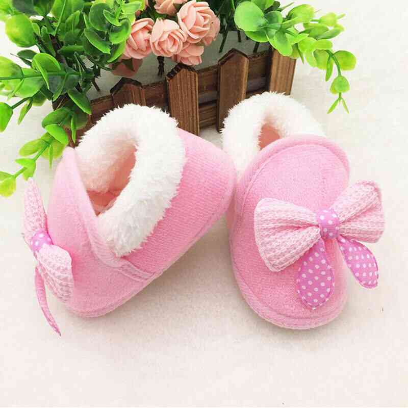 Bow-knot Fur Ankle Length Winter Warm Snow Shoes, Newborn Infant Baby Boots