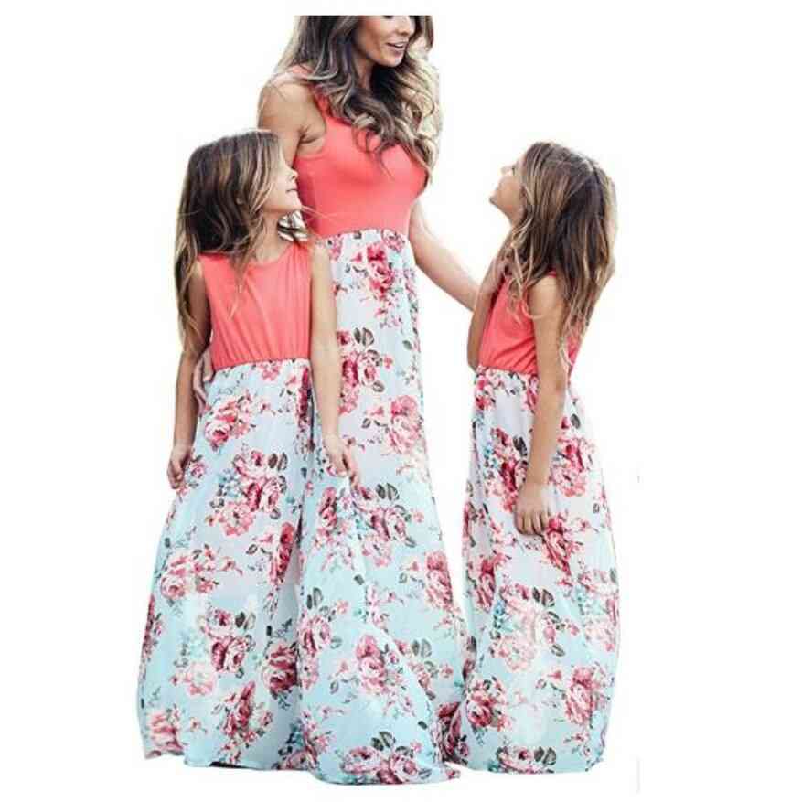 Mother & Daughter Dresses, Outfits Sleeveless Long Dress Matching Clothes