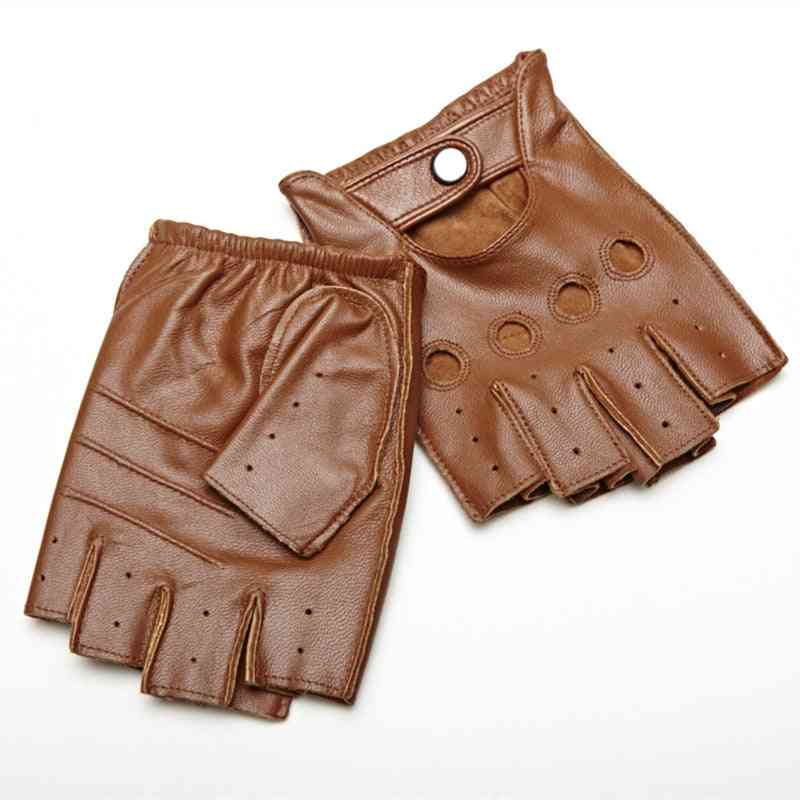 Half-finger Lambskin Leisure Men Genuine Leather Driving Gloves