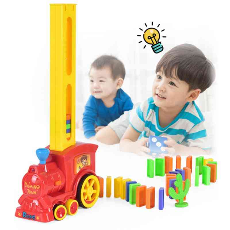 Véhicule de voiture de train domino électrique dominos en plastique colorés magiques jouets éducatifs juguetes