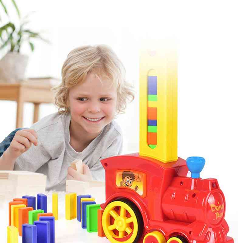 Elektryczny pociąg domino samochód pojazd magiczne kolorowe plastikowe kostki domino juguetes zabawki edukacyjne