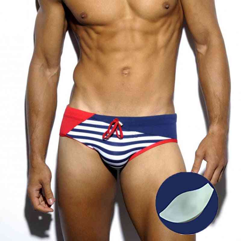 Push up pad stripes print swimwear men brief transpirable summer beach traje de baño gay