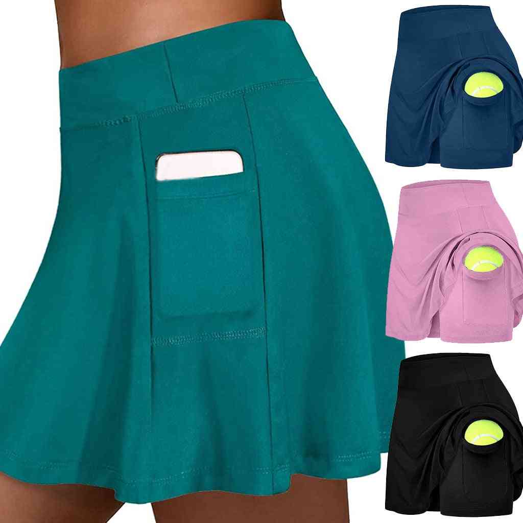 Kvinnors tennis sportskjol med shorts och innerficka