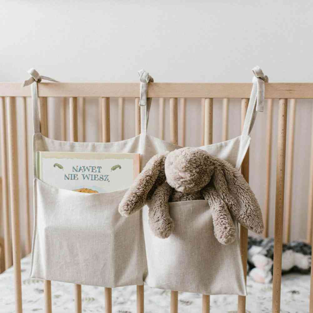 Baby Crib Pocket Nursery Organizer Solid Bedside, Hanging Storage Bag Descr Cot Bed
