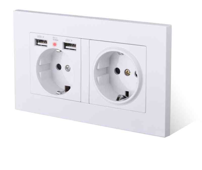 Eu Standard Wall Socket With 2 Usb Charge Port Hidden Soft Led Indicator/pc Panel