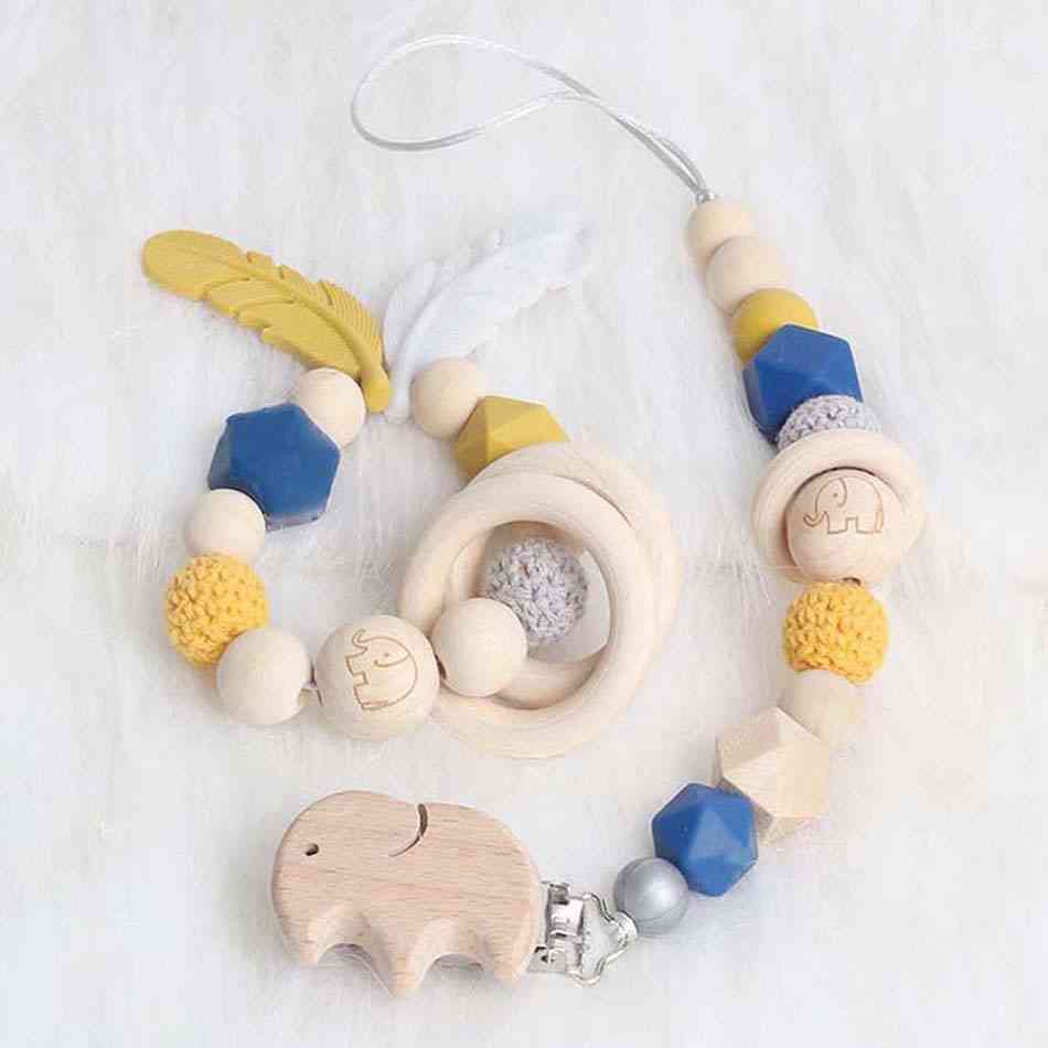 Children Pacifier Clips Teething Toy Wooden Bracket