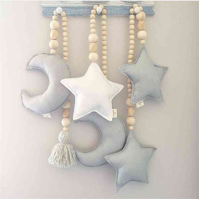 Nordic Moon Stars Shape With Wooden Beads Strings Pillow For Photography Props