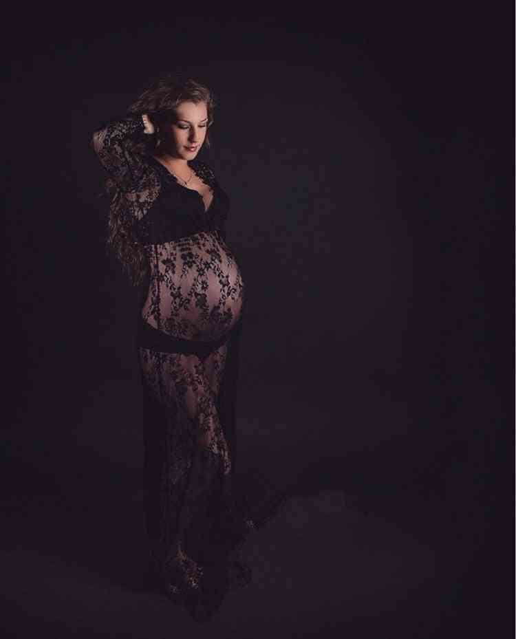 Atrezzo ropa de embarazo maxi / vestido de maternidad de encaje, vestido de embarazada de verano con foto de lujo