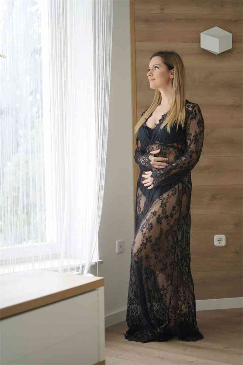 Vestido con cuello en v de encaje de maternidad maxi, foto elegante de fotografía vestidos de mujeres embarazadas accesorios de fotografía ropa