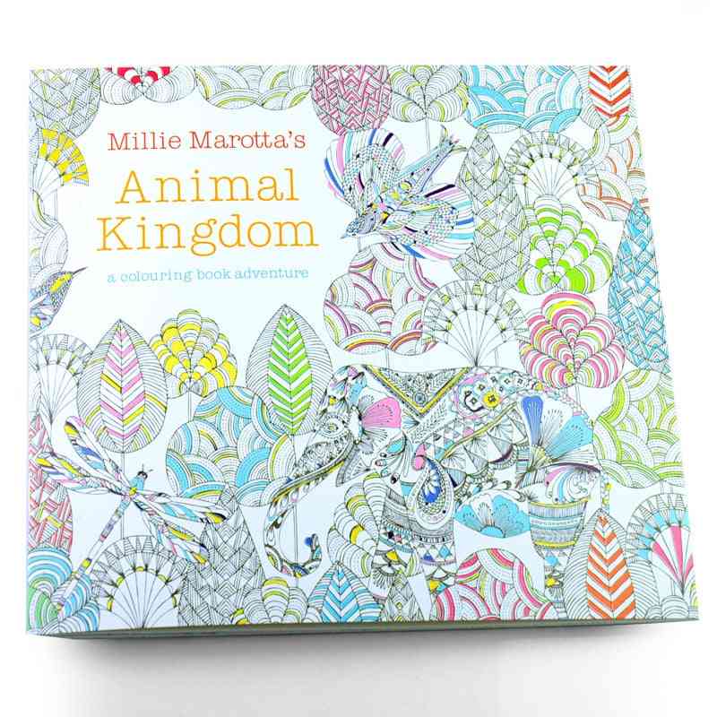 Królestwo zwierząt, angielska edycja kolorowanka, rysowanie malarstwa na stres, zabijanie czasu