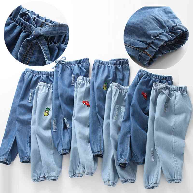 Casual Loose Cartoon Embroidered Thin Jeans For Kids