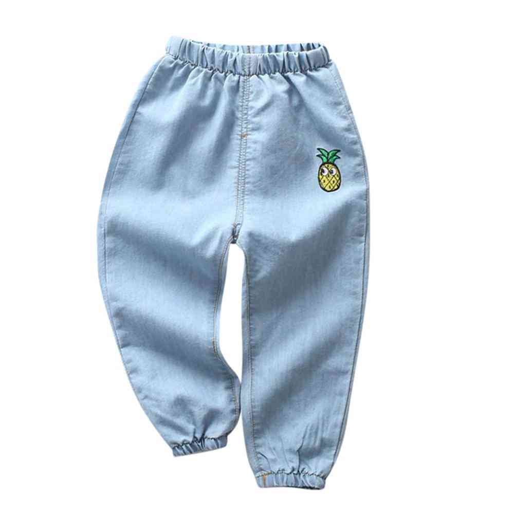 Casual Loose Cartoon Embroidered Thin Jeans For Kids