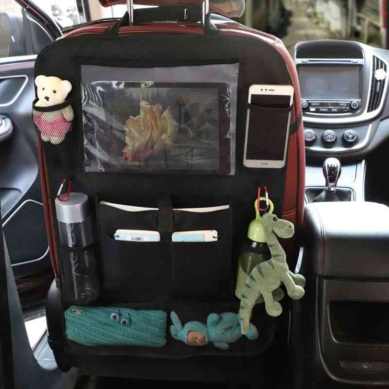 Car Backseat Organizer With Screen Tablet Holder + 9 Storage Pockets Kick Mats Car Travel Accessories