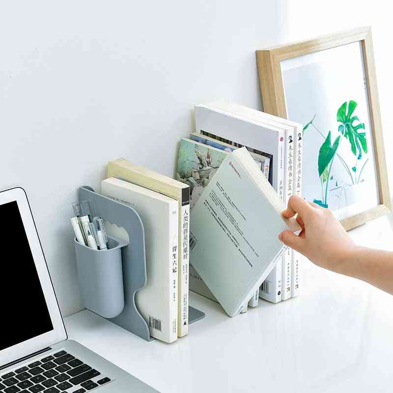 Retractable Bookends For Shelves With Pen Holder