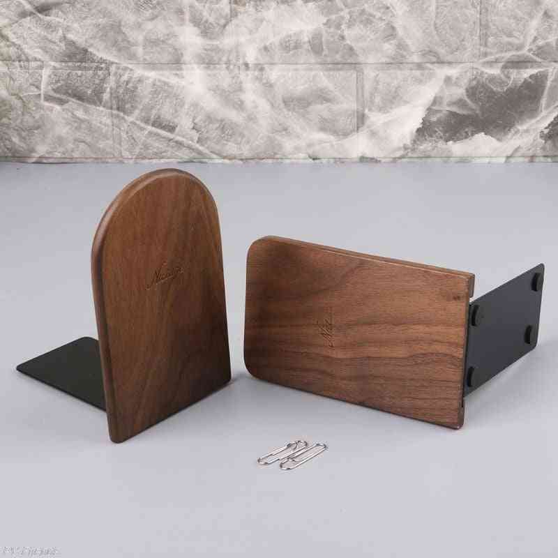 Walnut Wood Book Stand, Desktop Bookends Holder Shelf For Office, Home