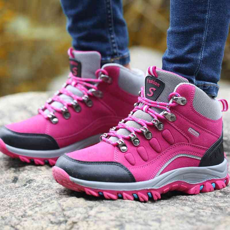 Women Waterproof Trekking Boots, Mountain Climbing Sports Shoes Rubber Sole Couple