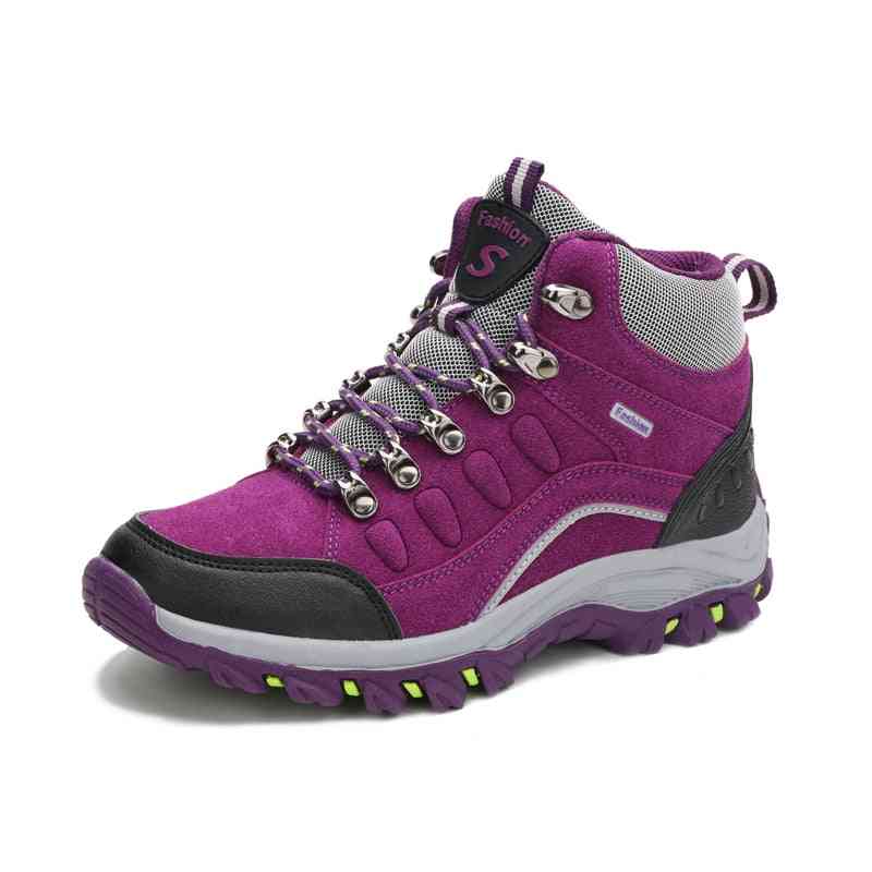 Women Waterproof Trekking Boots, Mountain Climbing Sports Shoes Rubber Sole Couple