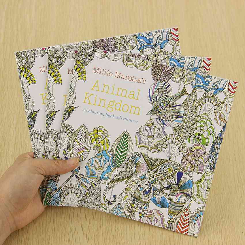 Pintado a mano 24 páginas edición en inglés libro de pintura de la oficina del reino animal