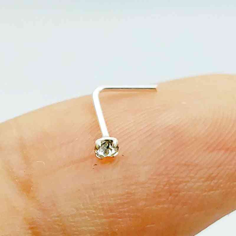 טבעת חוטם סטרלינג בצורת l סטרלינג, תכשיטי גוף מנקבים קריסטל שקוף