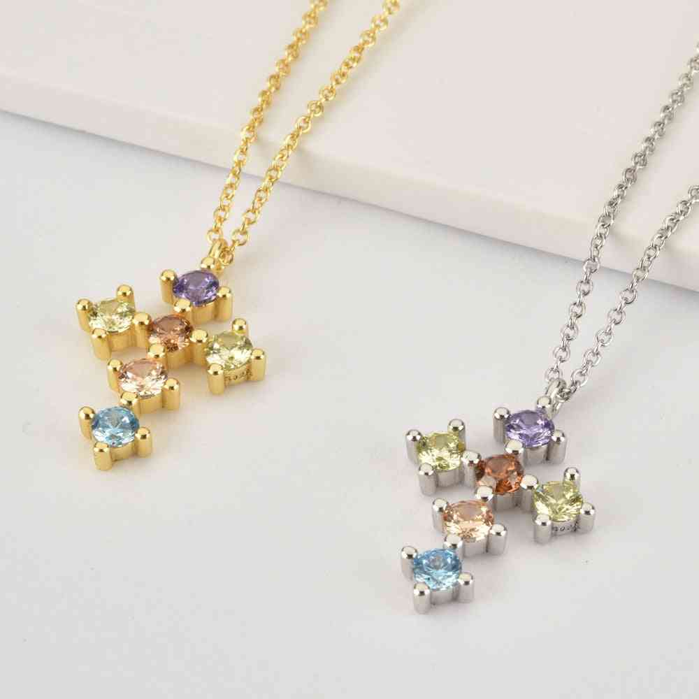 Sterling Rainbow Cross Zircon, Cz Hoops Pendiente Piercing Ohrringe Bracelet & Necklace Jewelry Set
