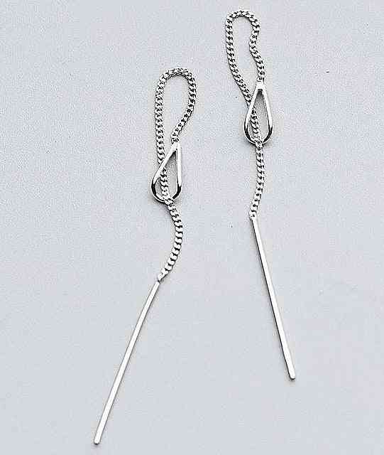Sterling Long Tassel Chain, Drop Sticker Bar Dangle Earrings