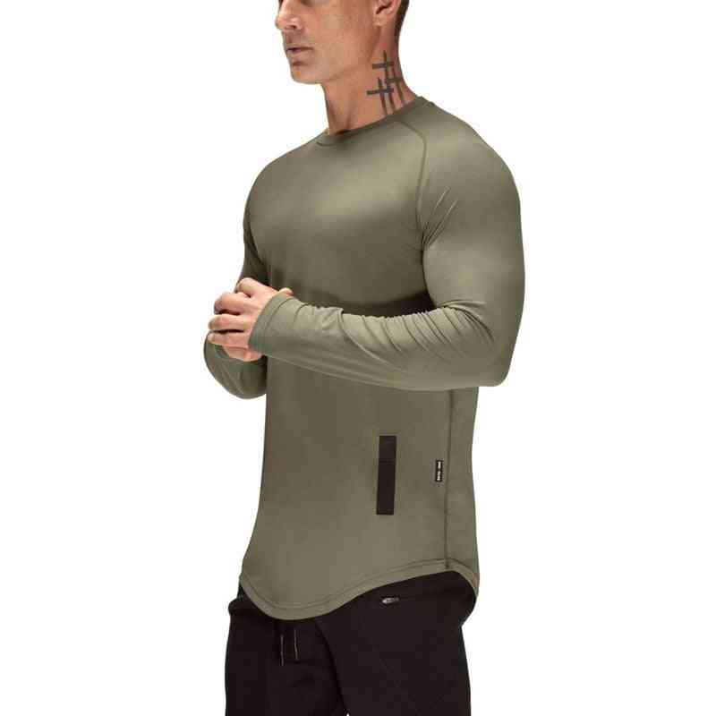 Tricou bărbătesc cu mânecă lungă, tricou solid crossfit pentru tricot de gimnastică / alergare / fitness
