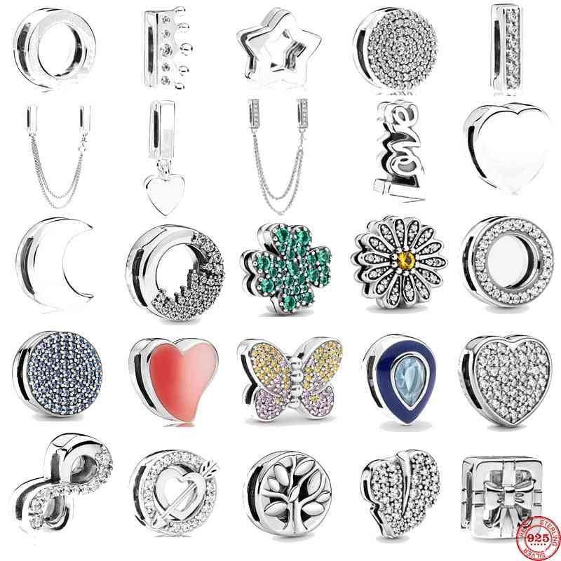 Crystal Crown Heart Moon Clover Moon Beads Fit Original Pandora Women Bracelet