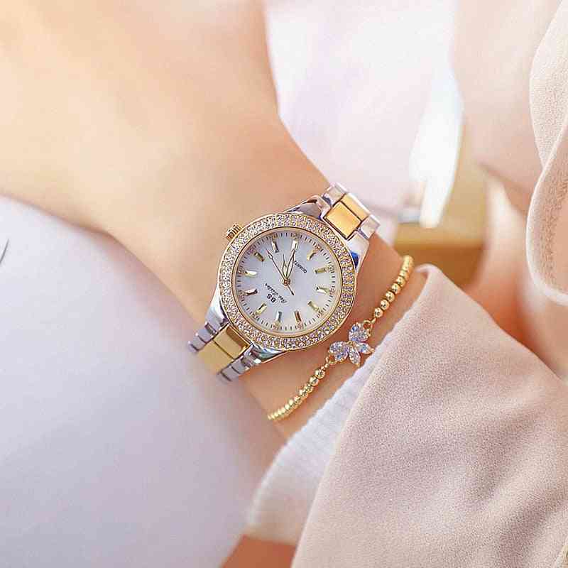 Orologi da donna con diamanti in cristallo, orologio in acciaio inossidabile