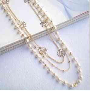 Long Sweater Chain Pendant Drill Multilayer Pearl Necklace