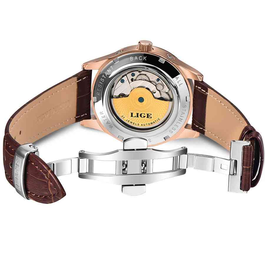 Reloj de pulsera de negocios informal de cuero con tourbillon mecánico automático para hombres