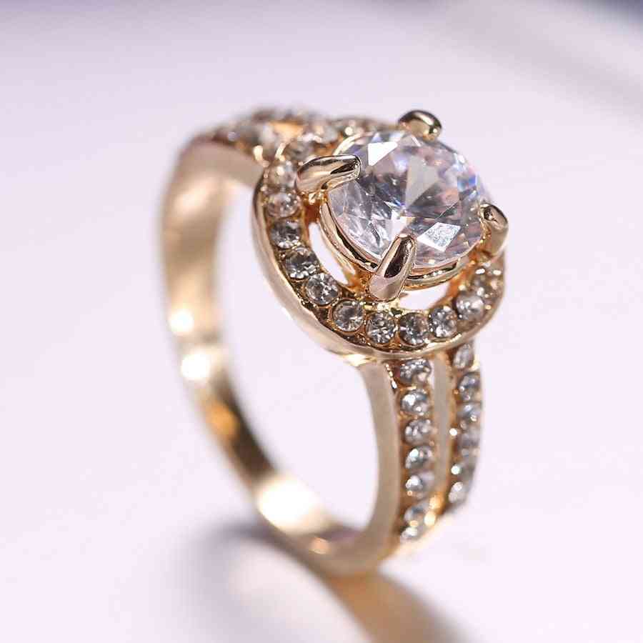Women Gold Crystal Engagement Ring For Bride Wedding Girl