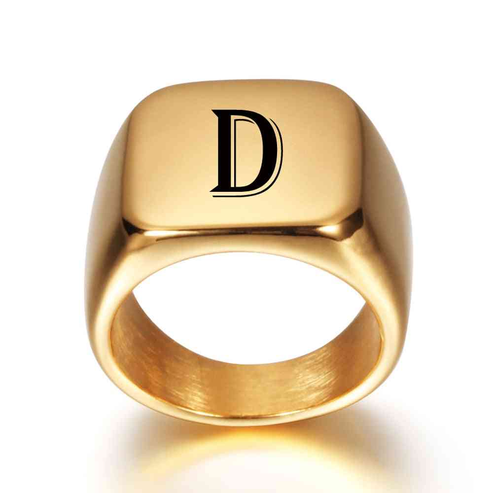 Alphabet Stainless Steel Signet Blank Plain Ring, Band High Polished Gold Tone