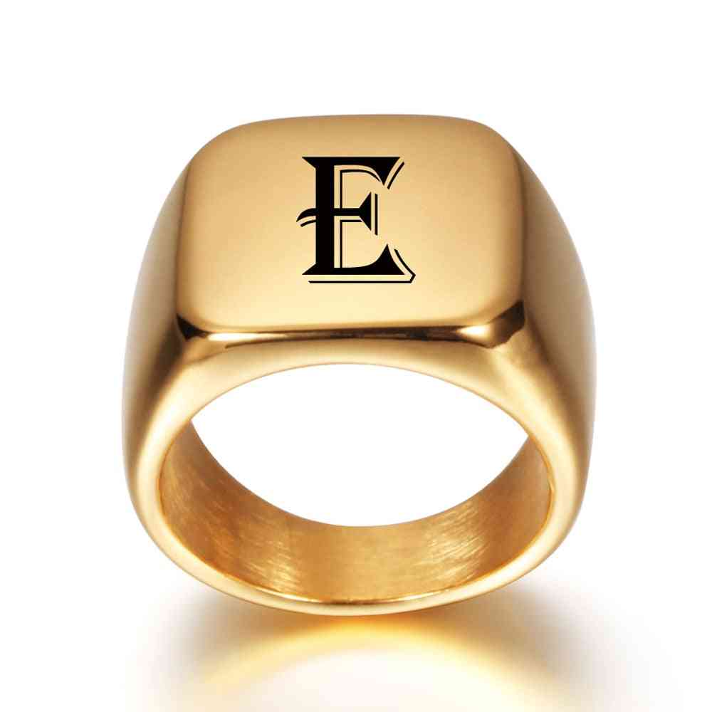 Alphabet Stainless Steel Signet Blank Plain Ring, Band High Polished Gold Tone