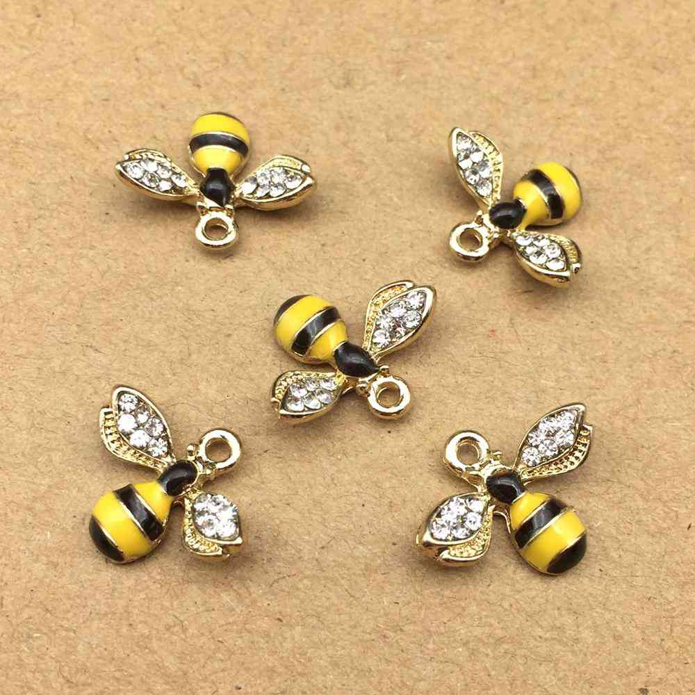 Enamel Bee Charm Pendants With Crystal For Jewelry Making