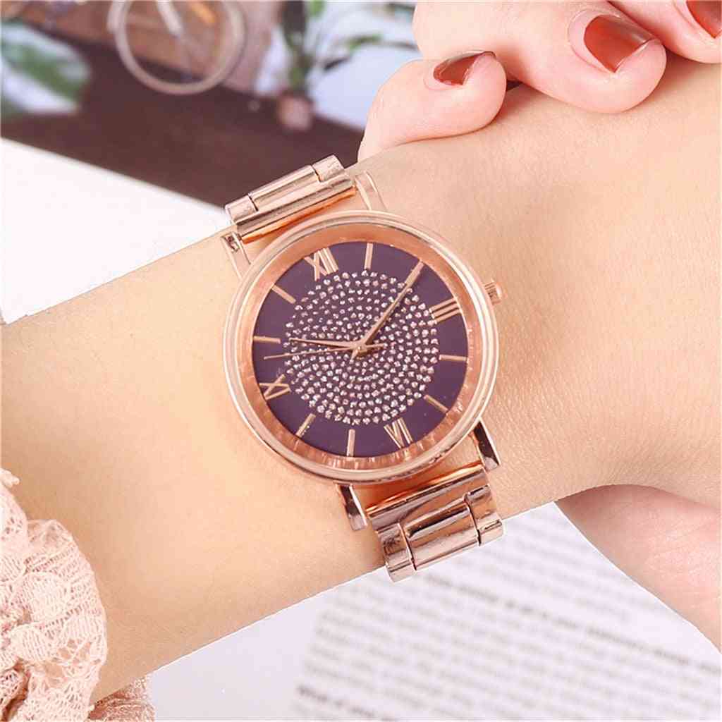 Women Luxury Quartz Watch, Stainless Steel Dial Bracelet Watches
