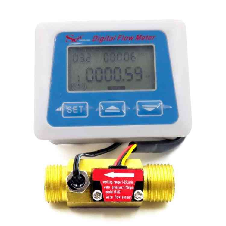 Digitális LCD kijelző, vízáramlás-érzékelő mérő, áramlásmérő totaméter hőmérséklet-idő rekord